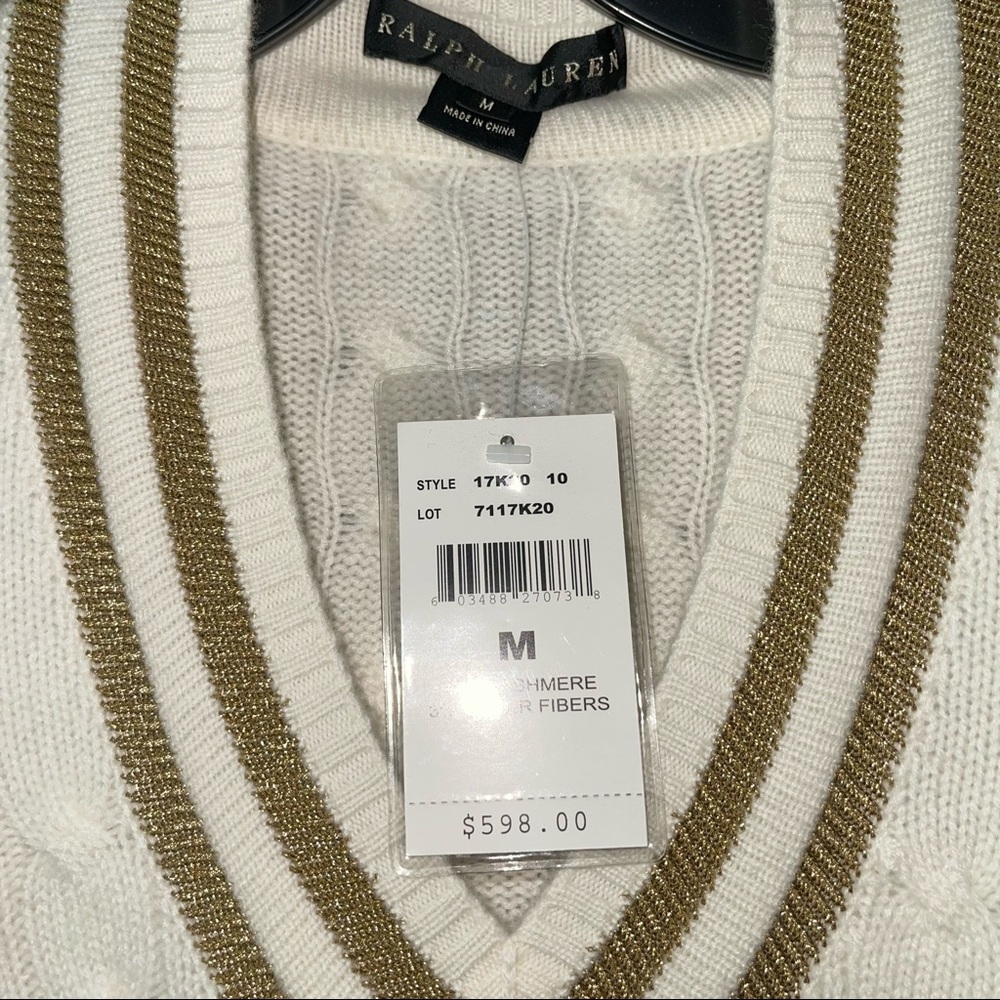 New Ralph Lauren black label cable v-neck cashmere sweater - Picture 3 of 3